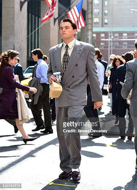 Leonardo DiCaprio filming on location for "The Wolf Of Wall Street" on Pine Street on August 25, 2012 in New York City.