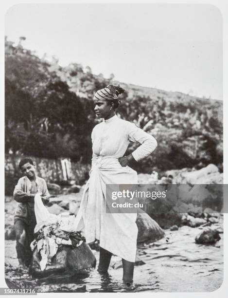 laundry woman in martinique - antilles stock illustrations