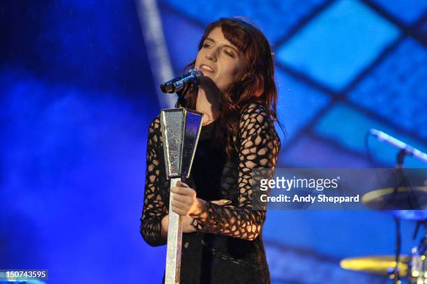 Florence Welch of Florence & The Machine performs on stage during Reading Festival 2012 at Richfield Avenue on August 25, 2012 in Reading, United...