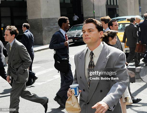 Leonardo DiCaprio filming on location for "The Wolf Of Wall Street" on August 25, 2012 in New York City.