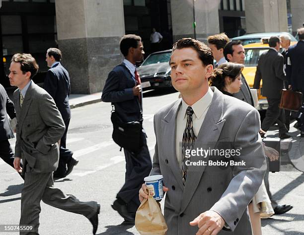 Leonardo DiCaprio filming on location for "The Wolf Of Wall Street" on August 25, 2012 in New York City.