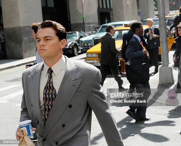 Leonardo DiCaprio filming on location for "The Wolf Of Wall Street" on August 25, 2012 in New York City.