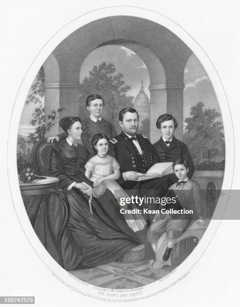 President Ulysses S. Grant with his wife Julia Grant and their children, Frederick, Ulysses Jr., Ellen and Jesse, in Washington, DC, circa 1870. The...
