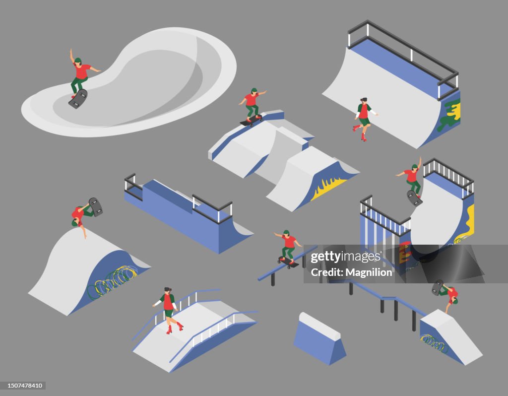 Skate Park Isometric Vector Set