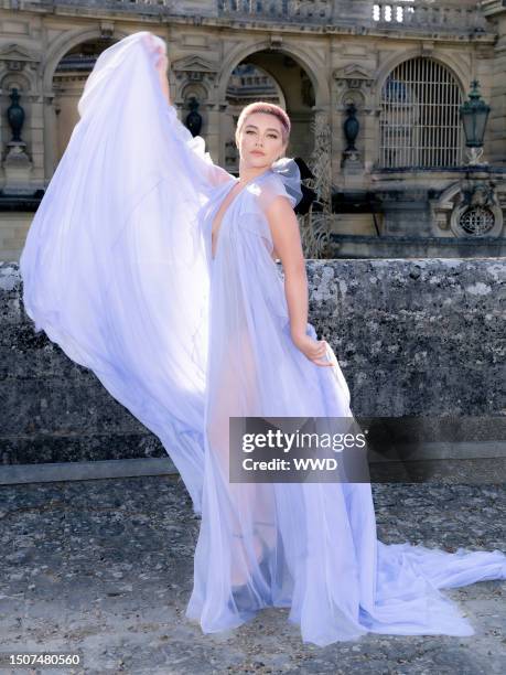 Florence Pugh at the Valentino Fall 2023 Couture Collection Runway Show at the Chateau de Chantilly on July 5, 2023 in Paris, France.