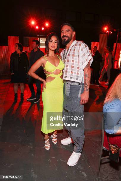 Emily Tosta and Clayton Cardenas 'Mayans M.C.' season 4 premiere held at Goya Studios on April 18, 2022 in Los Angeles, California.