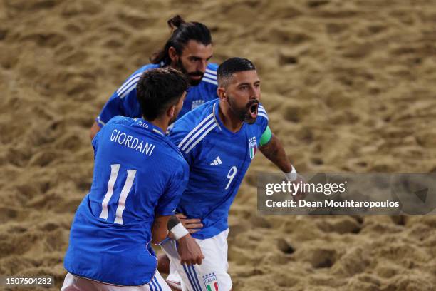 Emmanuele Zurlo of Italy celebrates after scoring a goal during the Beach Soccer - Men's Gold Medal Match between Switzerland and Italy on Day Twelve...