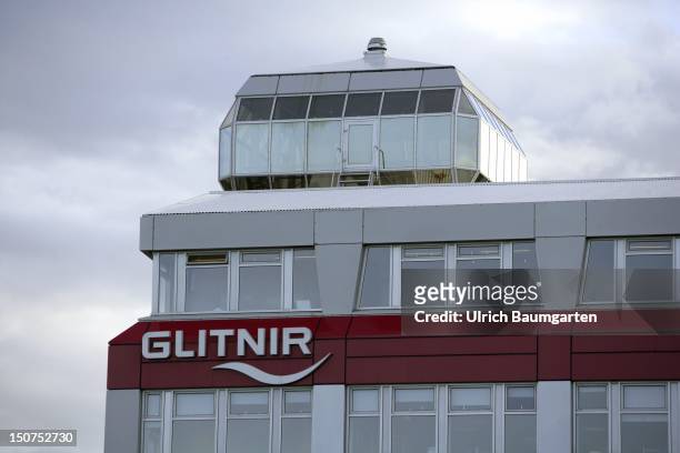Headquarters of Glitnir Bank with logo in Reykjavik.