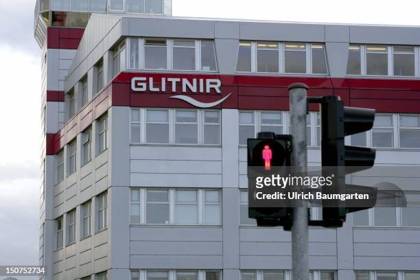 Headquarters of Glitnir Bank with logo in Reykjavik.