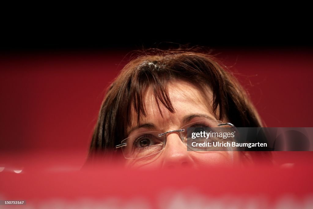 GERMANY, ALSFELD, Andrea YPSILANTI, (SPD) chairwoman of the Hessian SPD and chairwoman of the parliamentary group during the Regional party conference of the Hessian SPD in Alsfeld.