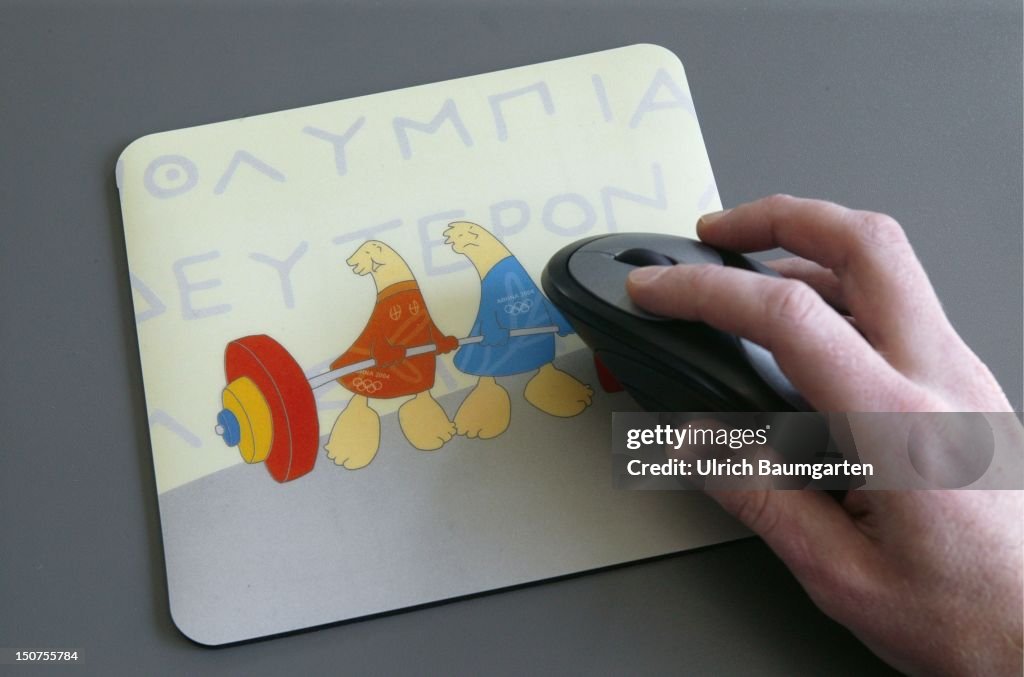 Mousepad with the official mascot ( Athena and Phevos ) of the 28th Olympic Games 2004 in Athens.