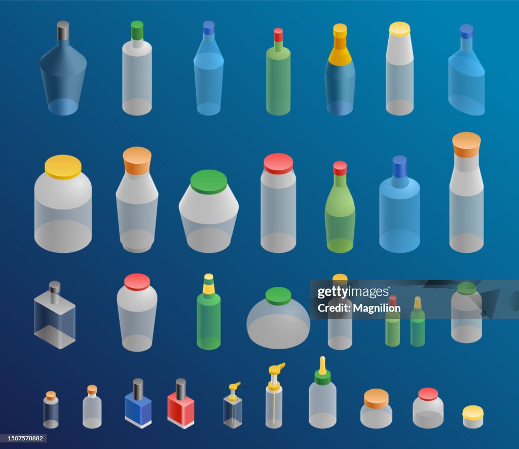 Isometrischer Vektor für Gläser, Flaschen und Fläschchen