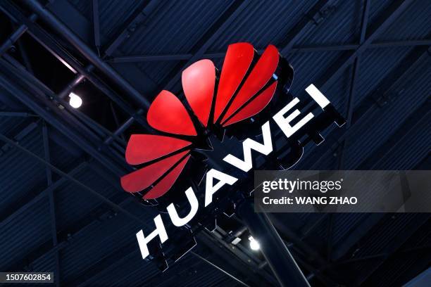 Logo of Huawei is seen during the World Artificial Intelligence Conference in Shanghai on July 6, 2023.