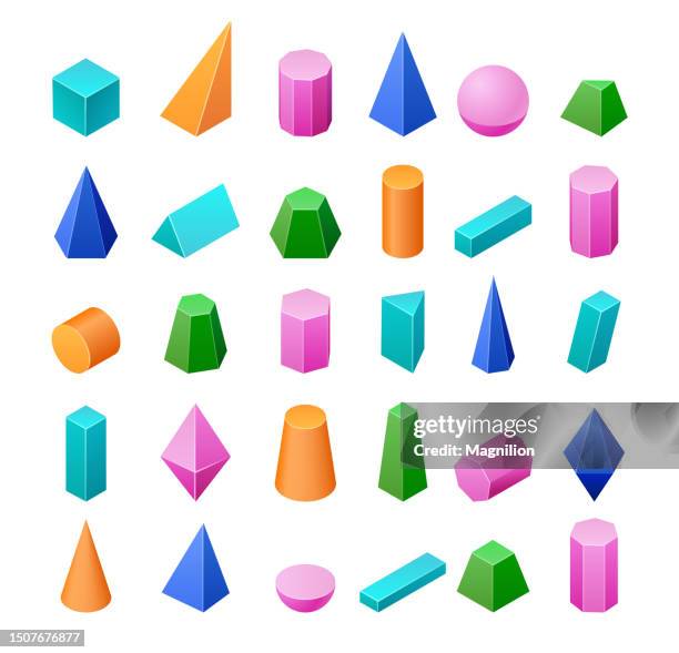 isometrischer vektorsatz für geometrische formen - isometric school stock-grafiken, -clipart, -cartoons und -symbole