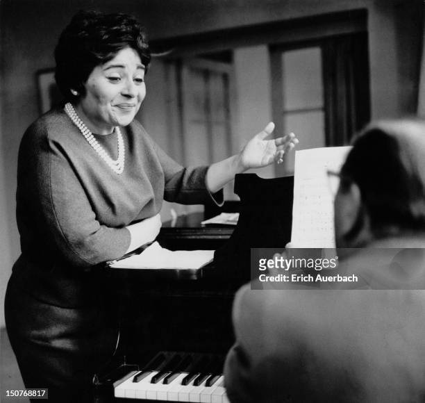 Spanish Catalan soprano Victoria de los Ángeles with English pianist Gerald Moore , 27th April 1964.