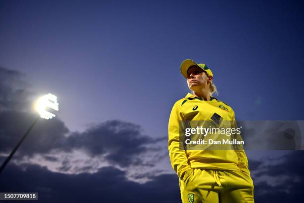 Alyssa Healy of Australia looks on following her side's victory during the Women's Ashes 1st Vitality IT20 match between England and Australia at...