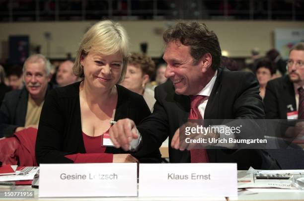 Gesine LOETZSCH, Die Linke and Klaus ERNST, Die Linke both German politician and new chairman and chairwoman of the Left Party, at the party...