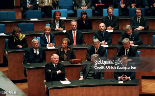 Full government bench in the plenary chamber of the Federal German Parliament after the election of the Federal Chancellor on the .