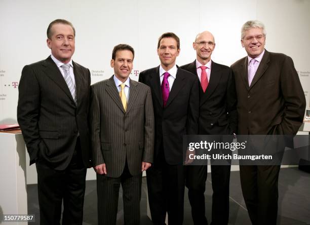 New board of the Deutsche Telekom AG: from left Karl-Gerhard EICK, ressort finance, Hamid AKHAVAN, ressort T-Mobile / product development, Rene...