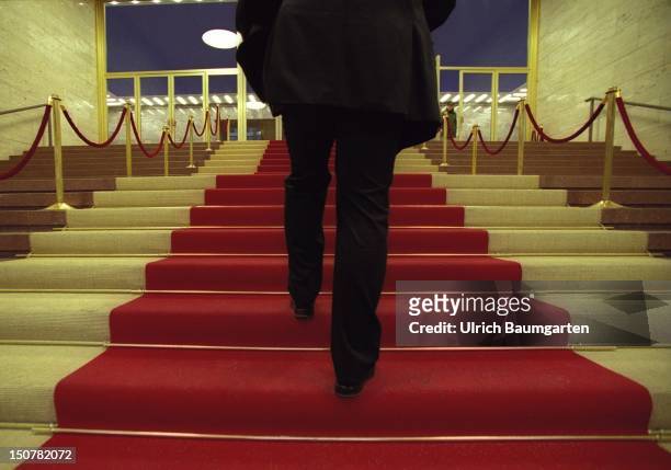 Federal foreign office: Person on red carpet in front of the entrance hall.