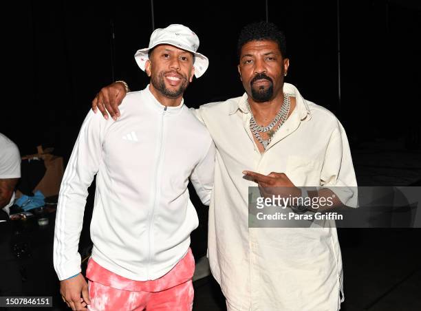 Affion Crockett and Deon Cole pose at the 2023 ESSENCE Festival Of Culture™ at Ernest N. Morial Convention Center on July 01, 2023 in New Orleans,...