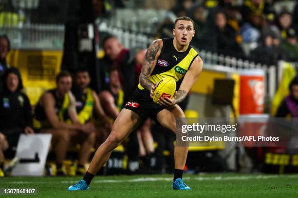 Shai Bolton of the Tigers in action during the 2023 AFL Round 17 match between the Richmond Tigers and the Sydney Swans at the Melbourne Cricket...