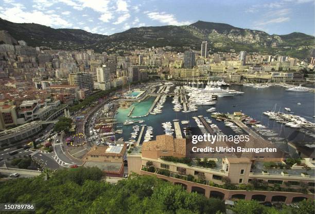 Aerial view of Monte Carlo with harbour.
