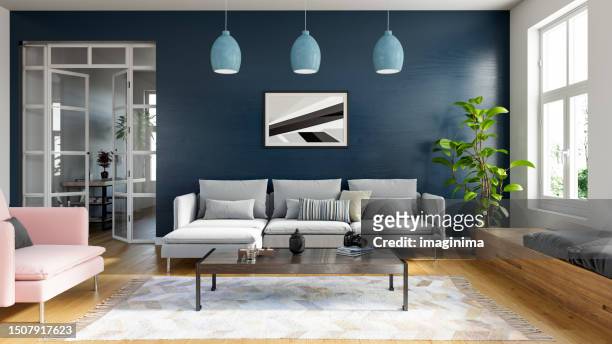 modern living room interior design - living room stock pictures, royalty-free photos & images
