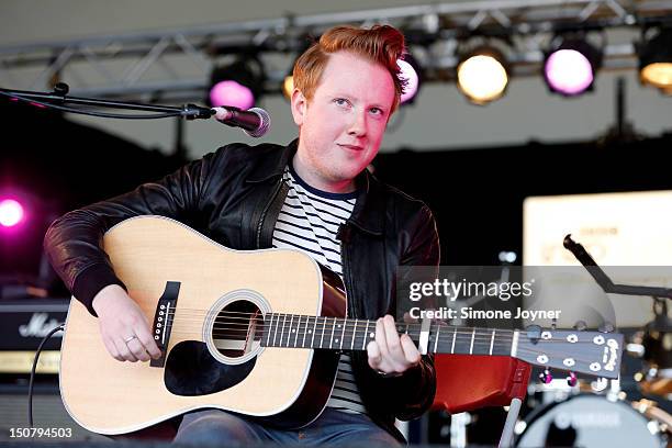 Alex Trimble of Two Door Cinema Club performs live on the BBC Introducing Stage on Day Three during the Reading Festival 2012 at Richfield Avenue on...