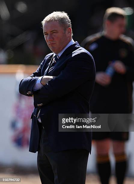 Ally McCoist, the manager of Rangers, looks on duringThe Irn-Bru Scottish Third Division match between Berwick Rangers and Glasgow Rangers at...