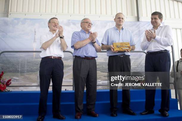 Yannick d'Escatha, President of CNES, Director General of the European Space Agency Jean-Jacques Dordain, Chairman and CEO of Arianespace, Jean-Yves...