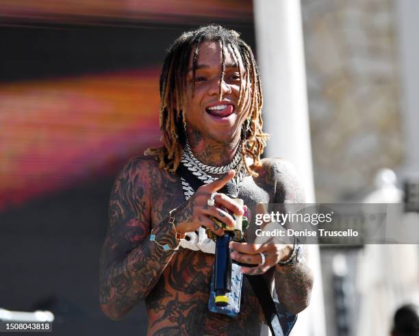 Swae Lee performs at SOAK Pool at Palms Casino Resort on July 01, 2023 in Las Vegas, Nevada.