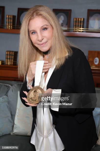 Barbra Streisand receives The Justice Ruth Bader Ginsburg Woman of Leadership Award on July 01, 2023 in Malibu, California.