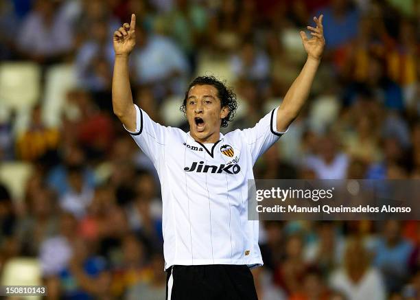 Andres Guardado of Valencia reacts during the La Liga match between Valencia and Deportivo at Estadio Mestalla on August 26, 2012 in Valencia, Spain.