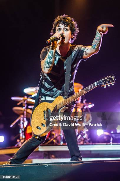 Billie Joe Armstrong from Green Day performs at Rock En Seine Festival 10th Anniversary on August 26, 2012 in Paris, France.