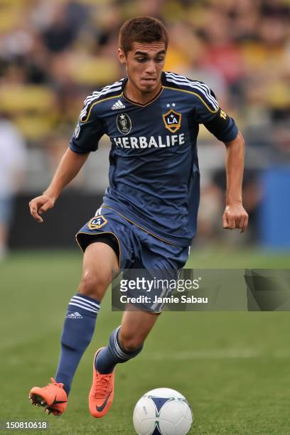 Hector Jimenez of the Los Angeles Galaxy controls the ball against the Columbus Crew on August 15, 2012 at Crew Stadium in Columbus, Ohio.