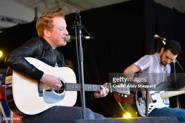 Alex Trimble of Two Door Cinema Club performs on stage during Reading Festival 2012 at Richfield Avenue on August 26, 2012 in Reading, United Kingdom.