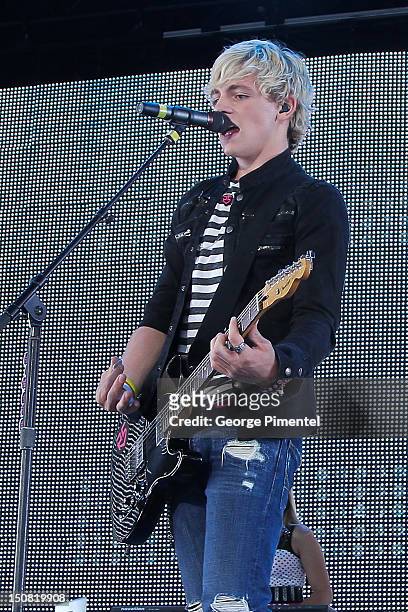Lead Vocalist Ross Lynch of R5 performs at the Family Channel's Big Ticket Summer Concert at Molson Amphitheatre on August 26, 2012 in Toronto,...