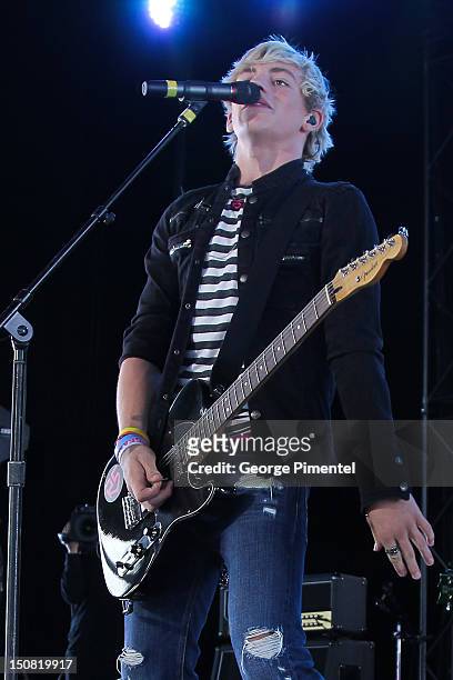Lead Vocalist Ross Lynch of R5 performs at the Family Channel's Big Ticket Summer Concert at Molson Amphitheatre on August 26, 2012 in Toronto,...