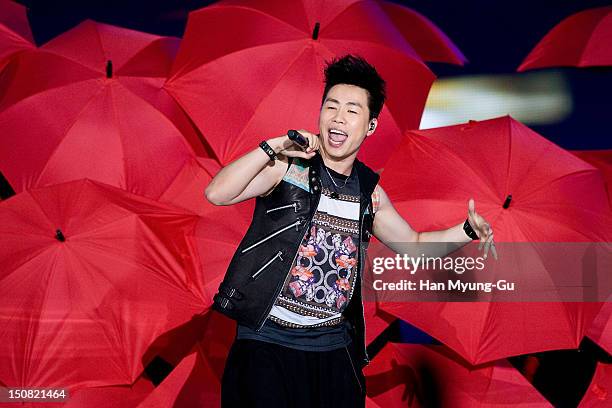 Singer Hu Yan Bin from China performs onstage during the KBS Korea-China Music Festival on August 25, 2012 in Yeosu, South Korea.