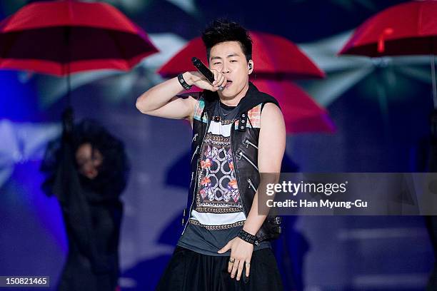 Singer Hu Yan Bin from China performs onstage during the KBS Korea-China Music Festival on August 25, 2012 in Yeosu, South Korea.