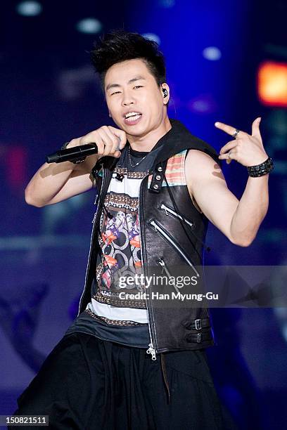 Singer Hu Yan Bin from China performs onstage during the KBS Korea-China Music Festival on August 25, 2012 in Yeosu, South Korea.