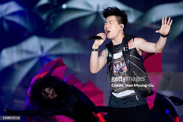 Singer Hu Yan Bin from China performs onstage during the KBS Korea-China Music Festival on August 25, 2012 in Yeosu, South Korea.