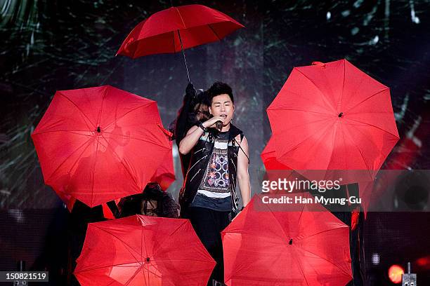 Singer Hu Yan Bin from China performs onstage during the KBS Korea-China Music Festival on August 25, 2012 in Yeosu, South Korea.
