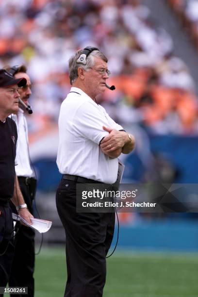 Head coach Dan Reeves of the Atlanta Falcons observes from the sideline during the game against the Miami Dolphins at Pro Player Stadium in Miami,...