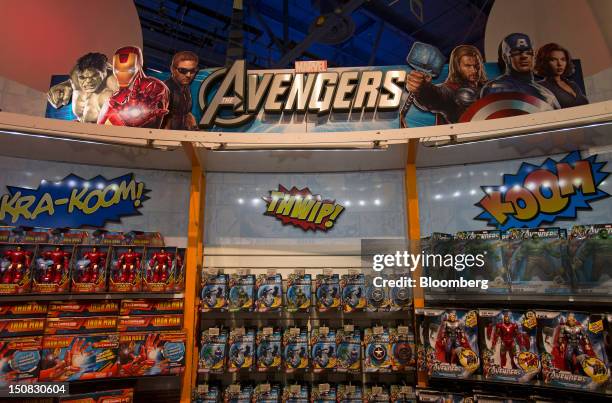 Hasbro Inc. Based on "Marvel's The Avengers" movie sit on the shelf at a Toys "R" Us Inc. Store in New York, U.S., on Wednesday, Aug. 22, 2012....