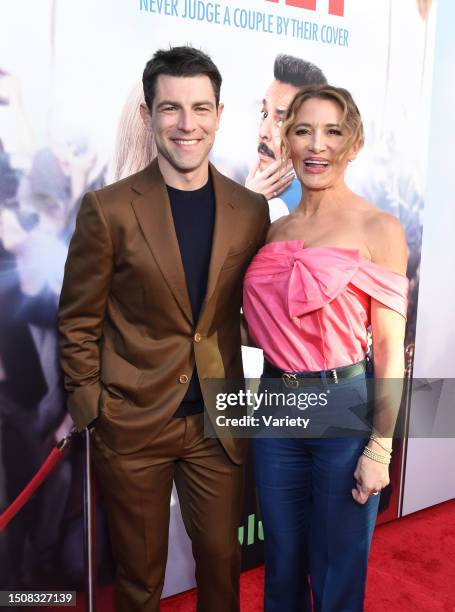 Max Greenfield and wife Tess Sanchez at the premiere of 'The Valet' held at The Montalban Theatre on May 11th, 2022 in Los Angeles, California.