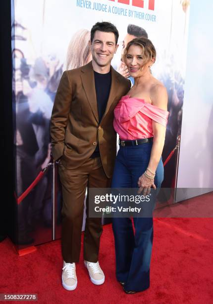 Max Greenfield and wife Tess Sanchez at the premiere of 'The Valet' held at The Montalban Theatre on May 11th, 2022 in Los Angeles, California.