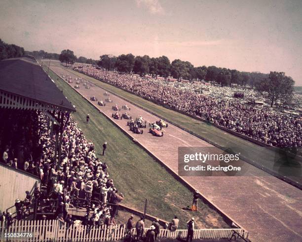 May 30, 1952: Fred Agabashian and Jack McGrath lead the way just after the start of the Indianapolis 500 AAA Indy Car race at Indianapolis Motor...