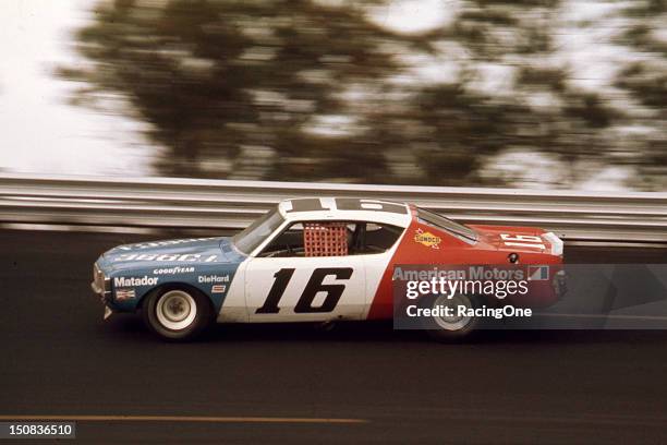 March 26, 1972: Mark Donohue at speed during the Atlanta 500 NASCAR Cup race at Atlanta International Raceway. Donohue drove Roger Penske’s AMC...